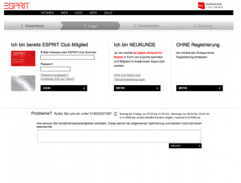Pflichtanmeldung im Checkout - Esprit