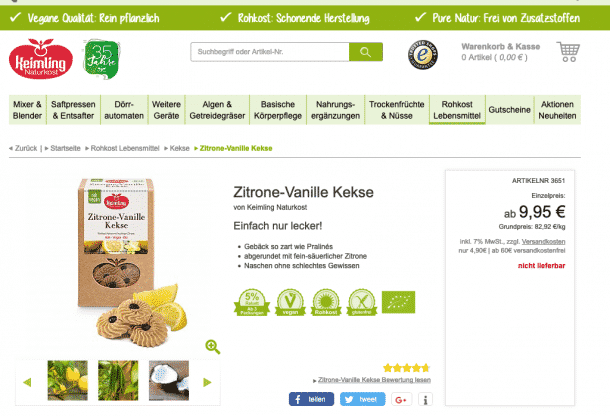 Klare Aussagen zur Risikominimierung: Keimling Kekse, die als vegan und glutenfrei gekennzeichnet werden