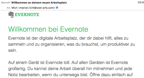 Evernote liefert gleich nach der Registrierung mehr Vorteile und Nutzungsmöglichkeiten. Die Zahl der tatsächlich aktiven Nutzer wird dadurch sicherlich gesteigert.