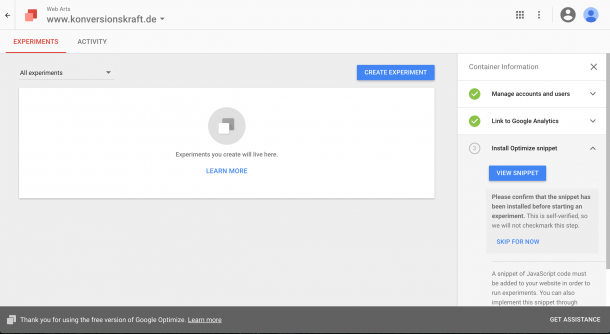 Google Optimize Dashboard
