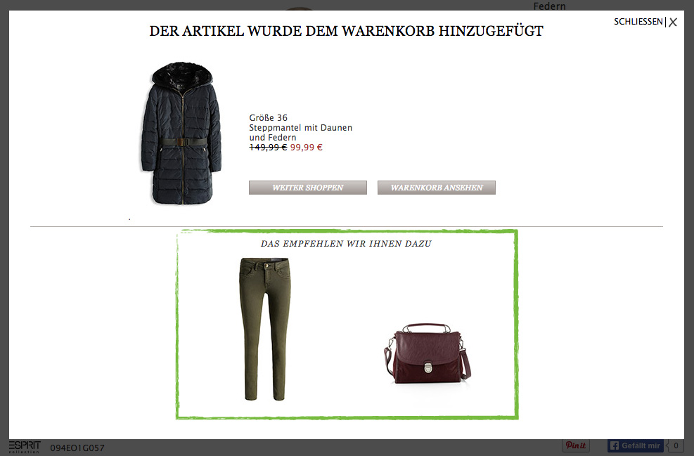 Esprit lädt mit ergänzenden Kleidungsstücken zum Stöbern ein und lässt die Preise dabei bewusst im Hintergrund.