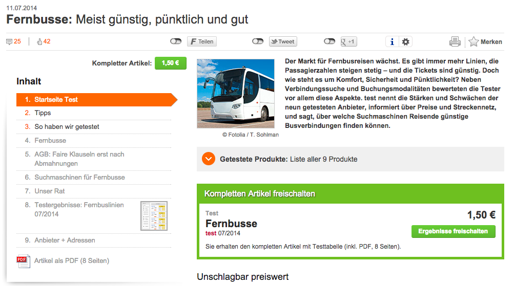 Ein gutes Beispiel für eine Vorschau, die Lust auf den kompletten Inhalt macht. Die Seite liefert ein klares Bild über die Inhalte des kostenpflichtigen Berichts.