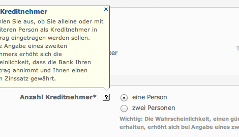 Erläuternde Beschreibung zu einem Formularfeld bei Check24