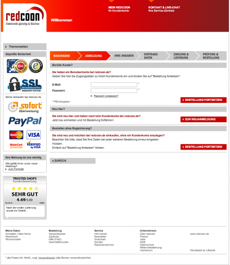 Pflichtanmeldung im Checkout - Redcoon