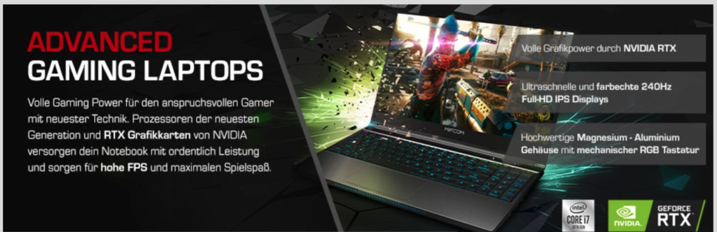 Beispiel eines Advanced Gaming Laptops bei Mifcom