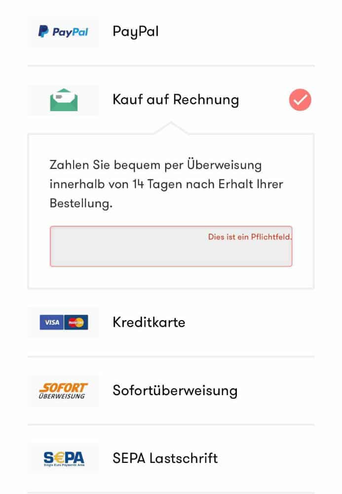 Ansicht Checkout Onlineshop Mobile UX-Fail