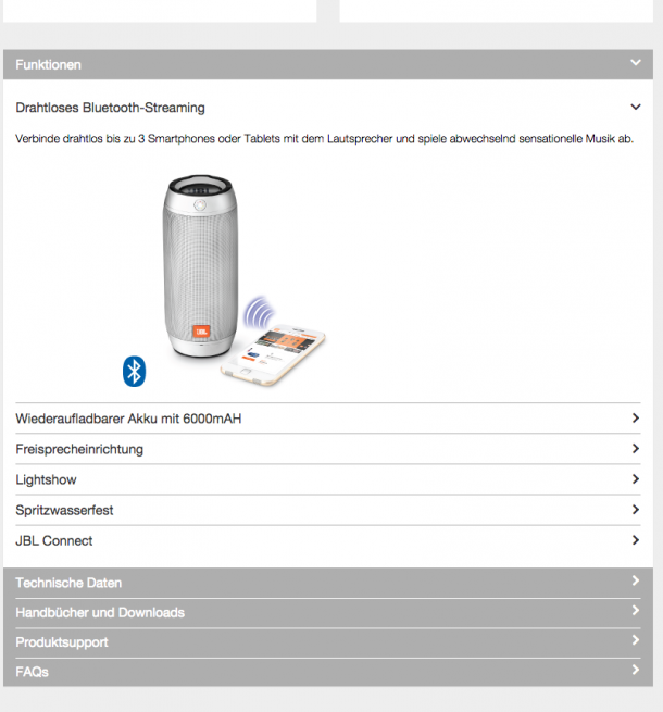 Produkttexte Feature-Menu - JBL