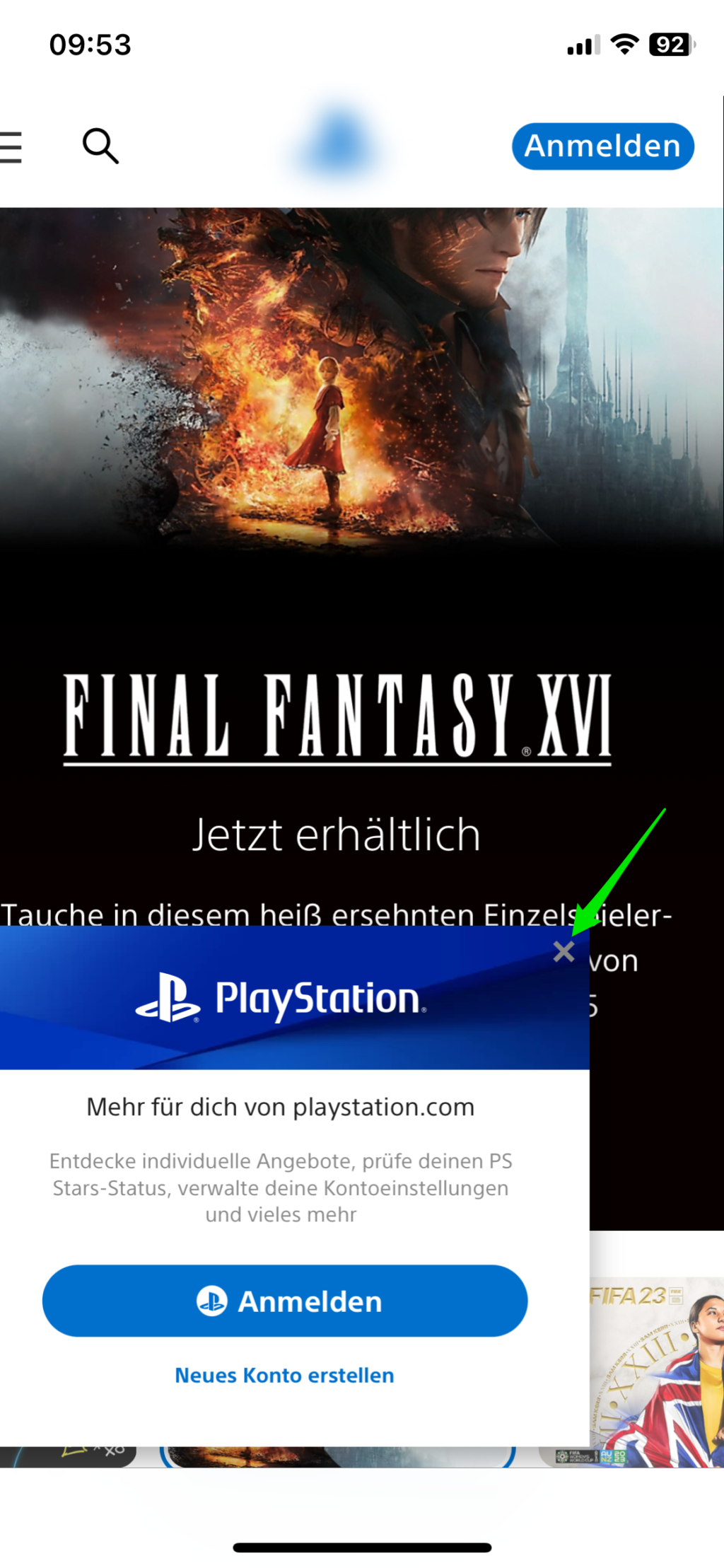 Viel zu kleiner Schließen-Button für mobile Webseite