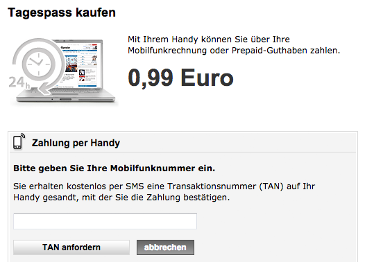 Tagespässe können bequem per SMS-Code gekauft werden.
