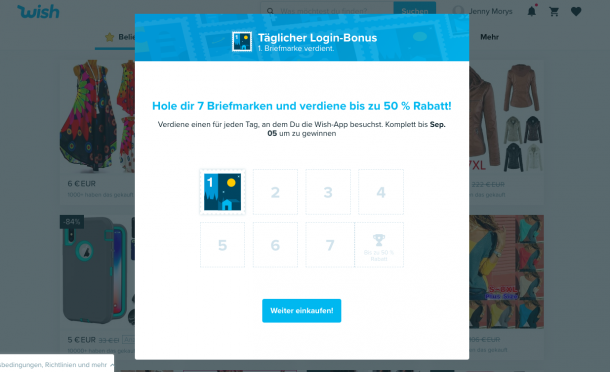 Unlocking-Prinzip bei Wish.com: Jeder Besuch schaltet neue Inhalte frei