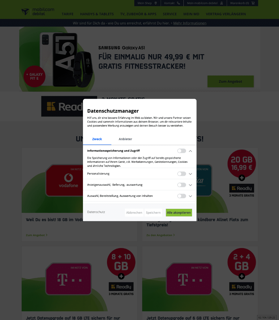 Beispiel Datenschutzmanager von Debitel