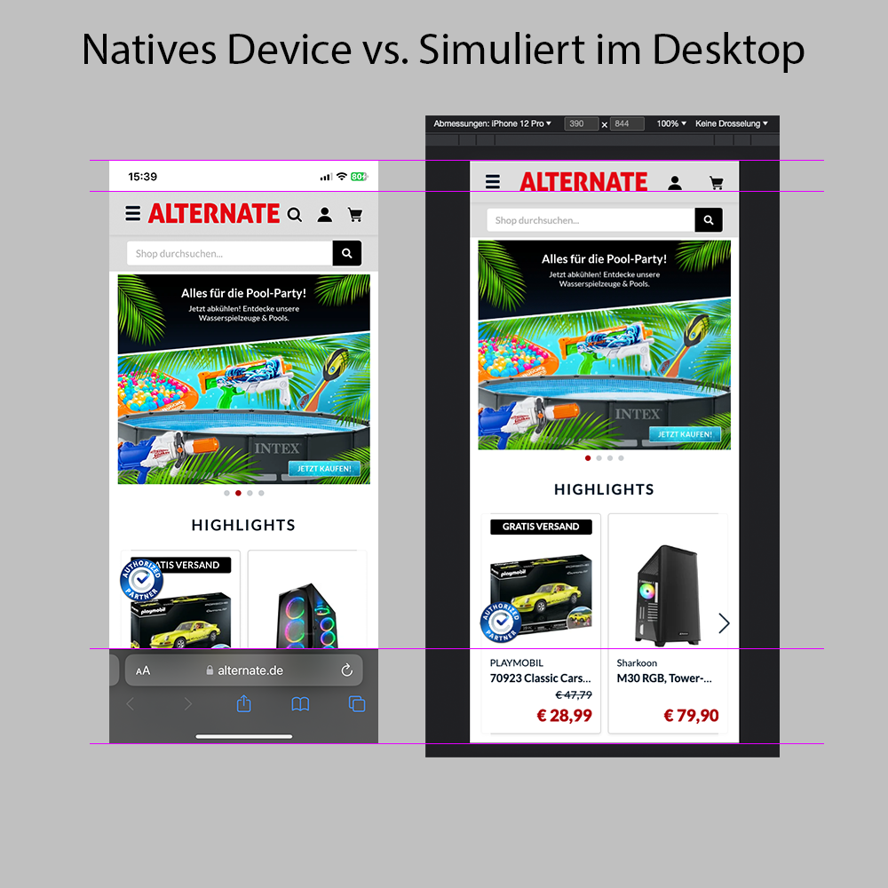 Vergleich von nativem mobile Device versus simuliertem mobile Browser