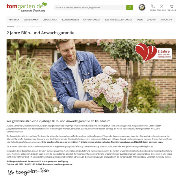 2 jährige Anwachsgarantie von Tomgarten