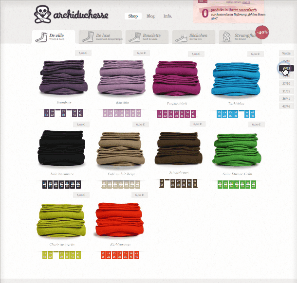 Animierter Produktfilter von archiduchesse.com