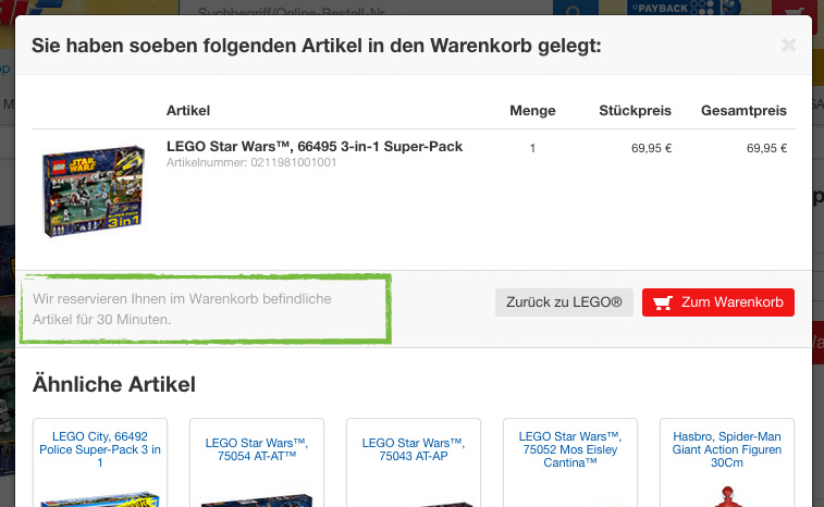 Die limitierte Reservierung soll dazu bewegen, schnell in den Checkout zu wechseln.