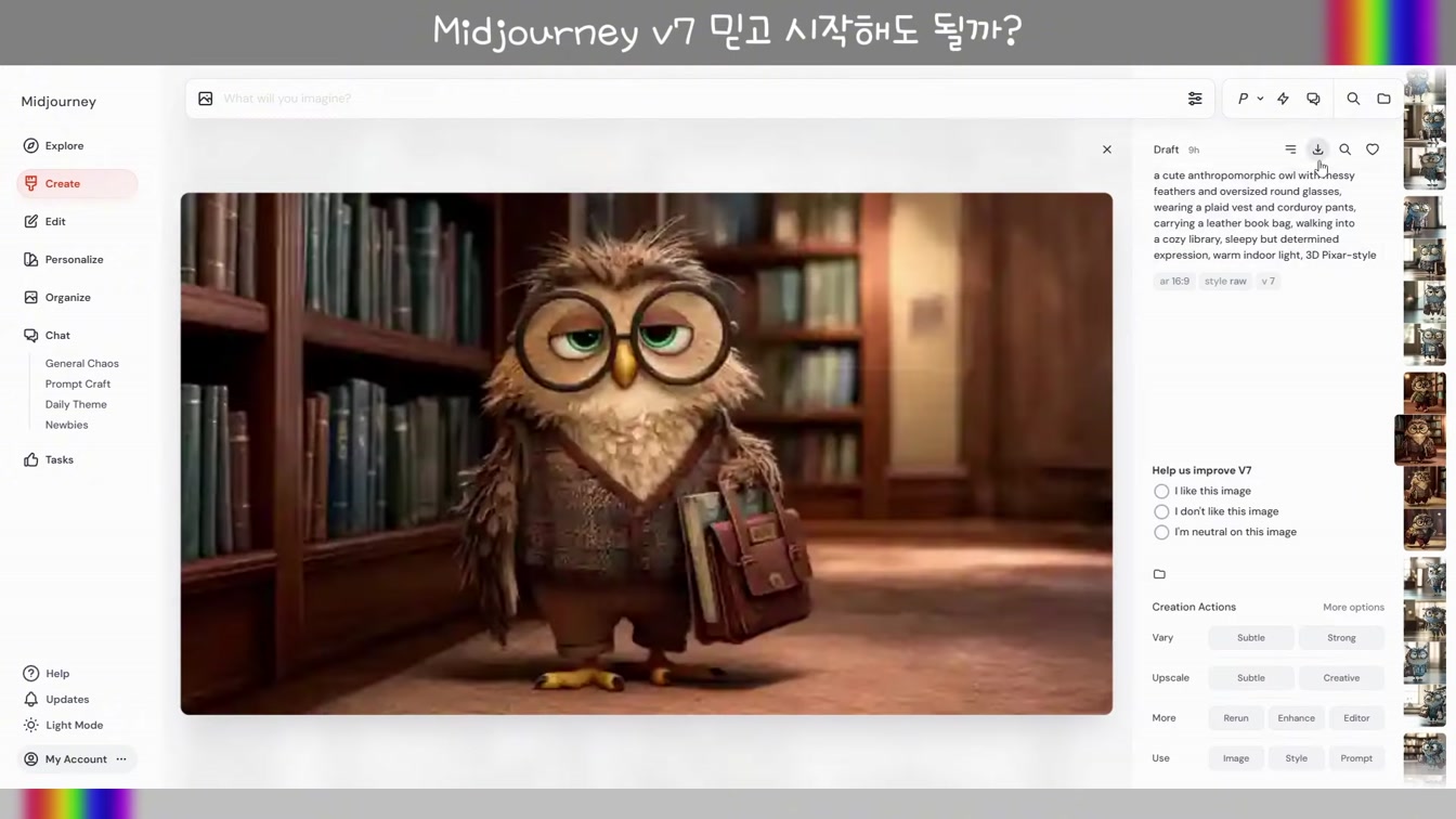 [교육] 미드저니 v7 널 아직 믿을 수 가 없다 #미드저니캐릭터일관성 #Personalize #Draft #Midjourney #Moodboard #MidjourneyStyle 12번째 장면