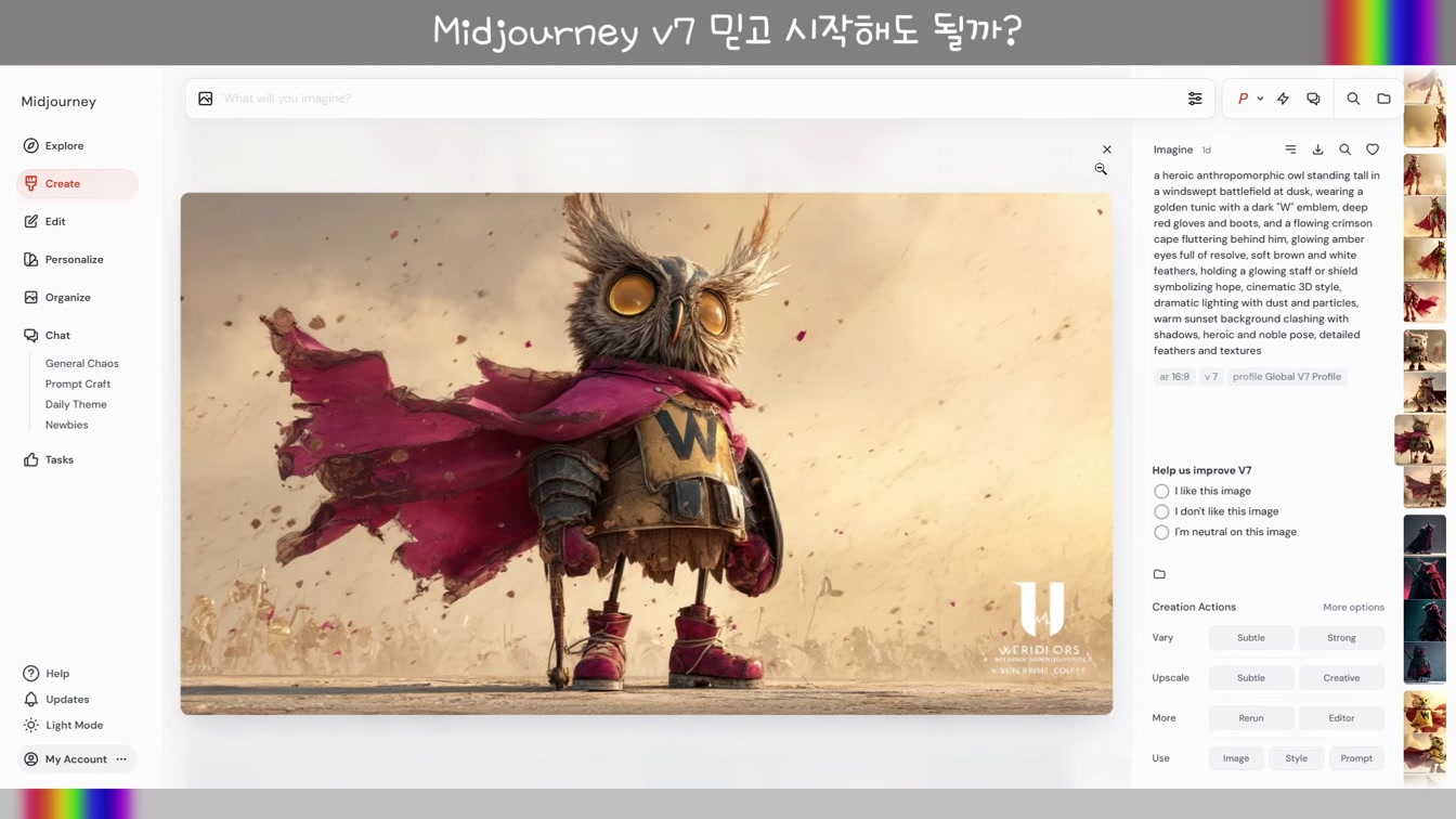 [교육] 미드저니 v7 널 아직 믿을 수 가 없다 #미드저니캐릭터일관성 #Personalize #Draft #Midjourney #Moodboard #MidjourneyStyle 4번째 장면