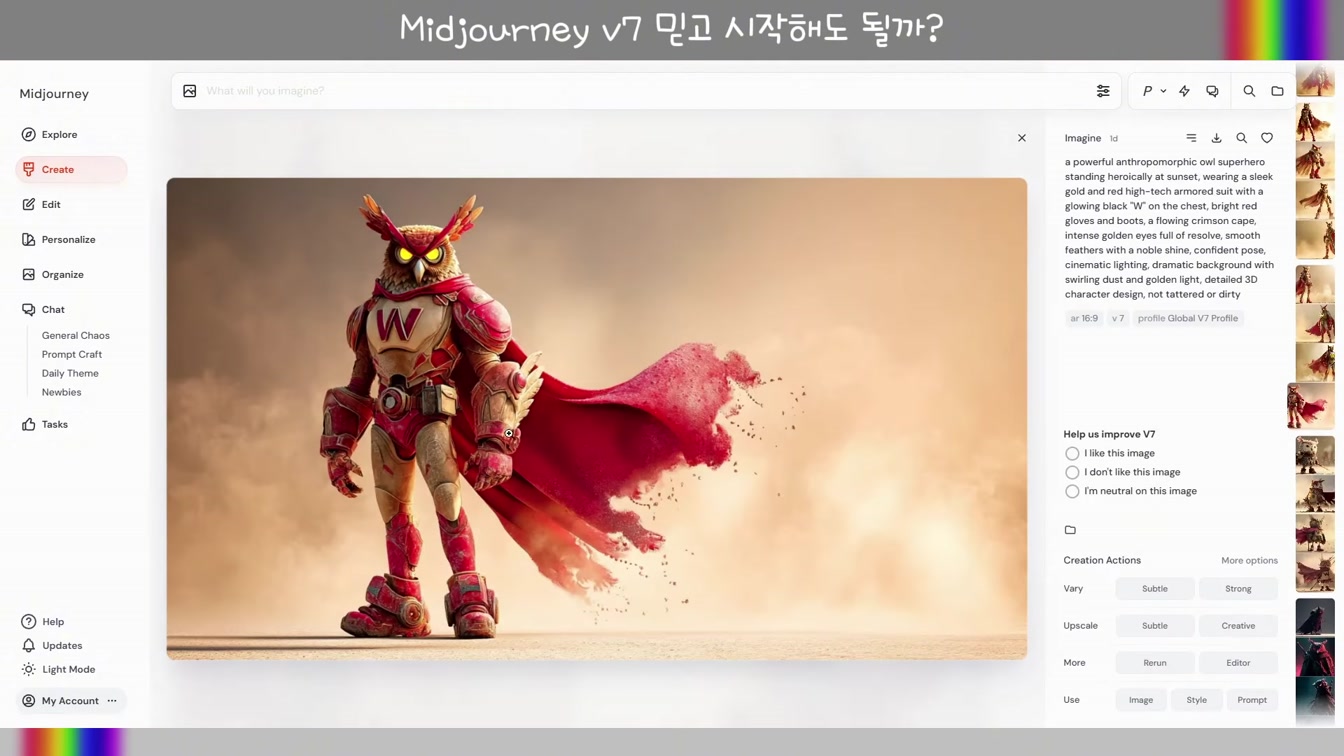[교육] 미드저니 v7 널 아직 믿을 수 가 없다 #미드저니캐릭터일관성 #Personalize #Draft #Midjourney #Moodboard #MidjourneyStyle 6번째 장면