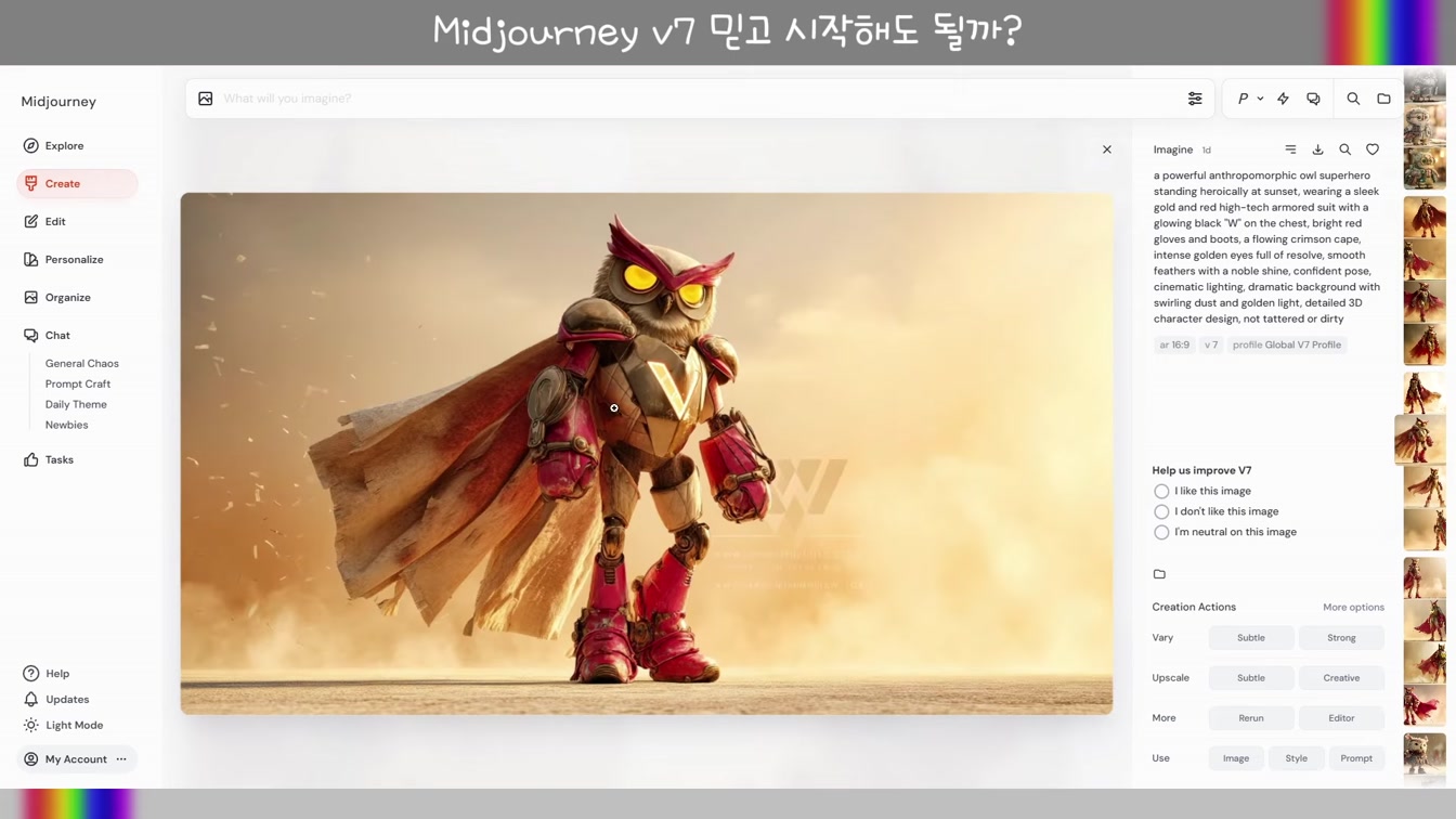 [교육] 미드저니 v7 널 아직 믿을 수 가 없다 #미드저니캐릭터일관성 #Personalize #Draft #Midjourney #Moodboard #MidjourneyStyle 7번째 장면