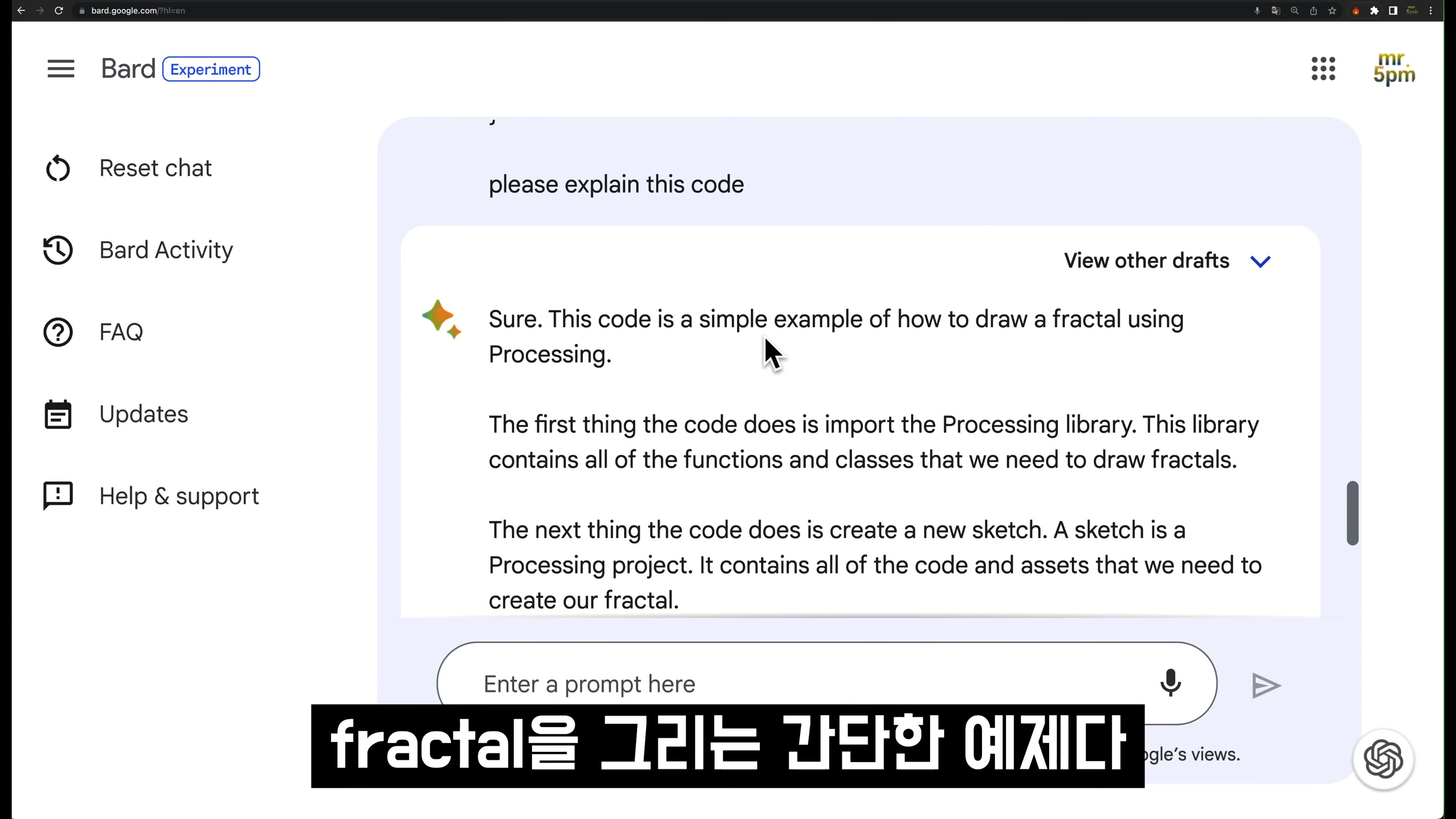 써보니 AI 생성 코딩 잘하네요! Bard AI ! 비싼 GPT-4에서 무료 바드로 옮겨? Coding Bard AI vs OpenAI ChatGPT ! 오후다섯씨 15번째 장면