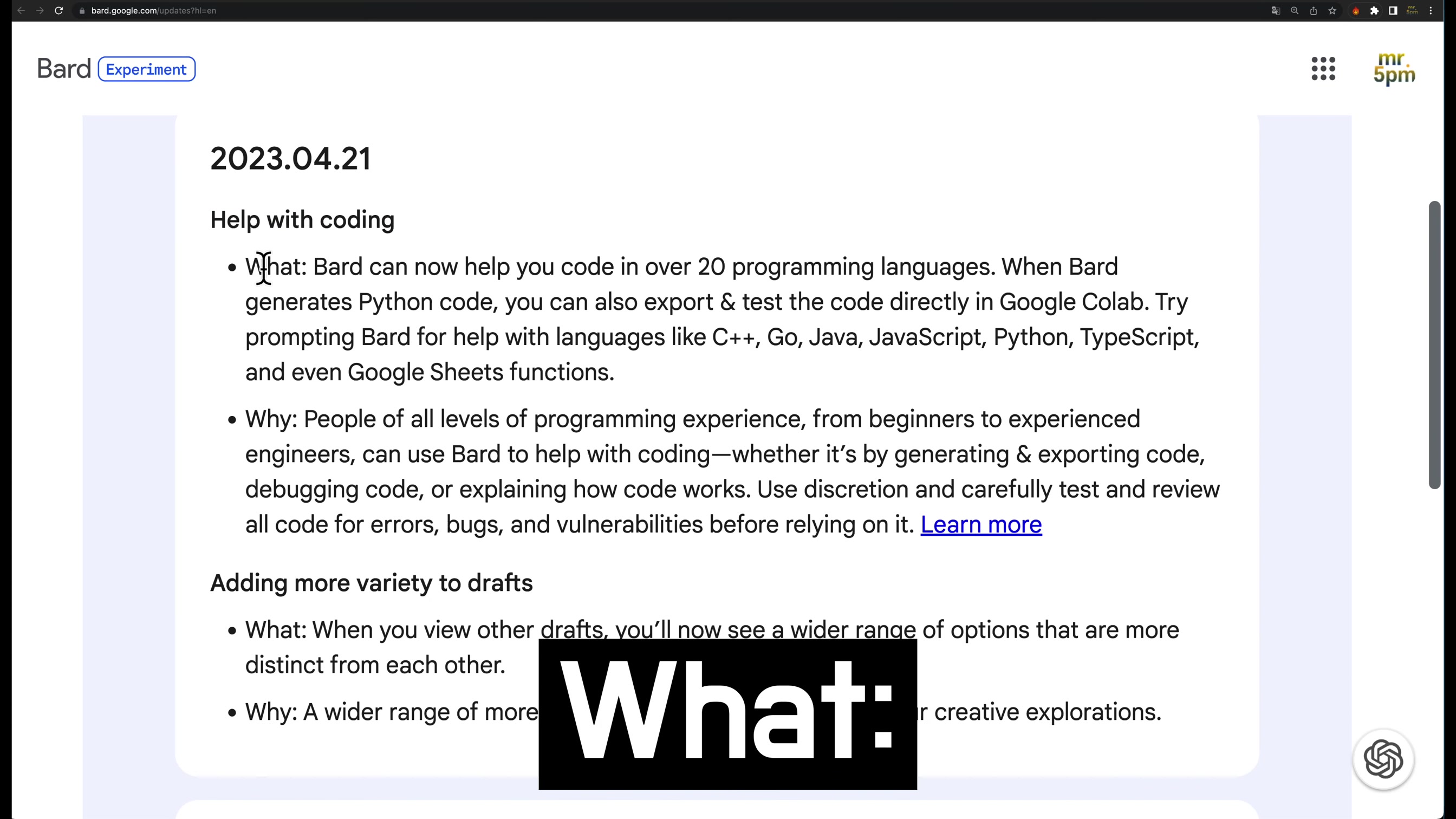 써보니 AI 생성 코딩 잘하네요! Bard AI ! 비싼 GPT-4에서 무료 바드로 옮겨? Coding Bard AI vs OpenAI ChatGPT ! 오후다섯씨 7번째 장면