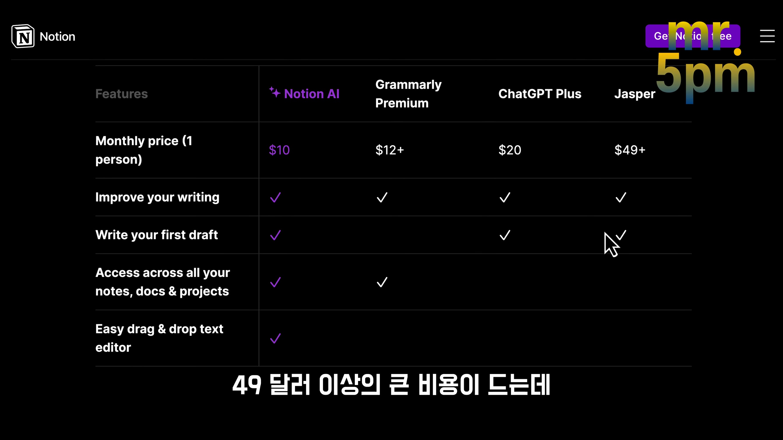 노션AI Notion AI 무제한 무료로 쓰는법!  챗GPT ChatGPT 대체 인공지능 프로젝트 관리 홈페이지 제작 - 오후다섯씨 6번째 장면