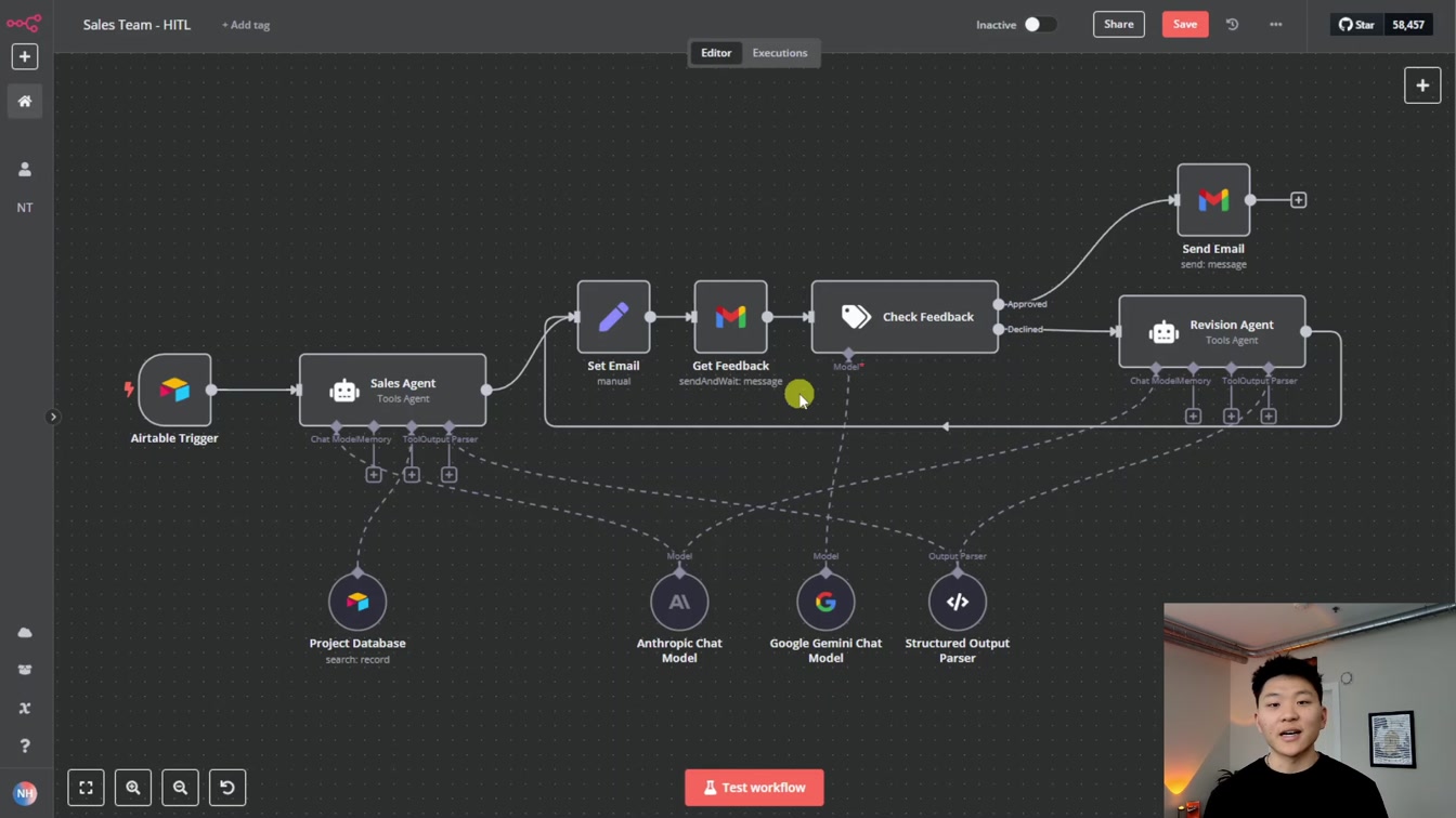 I Built a Human In The Loop Sales Team That Waits for Feedback and Approval in n8n 2번째 장면