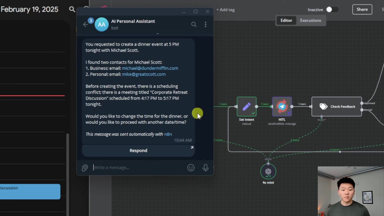 I Built a Human in the Loop Calendar Agent in n8n with No Code 2번째 장면