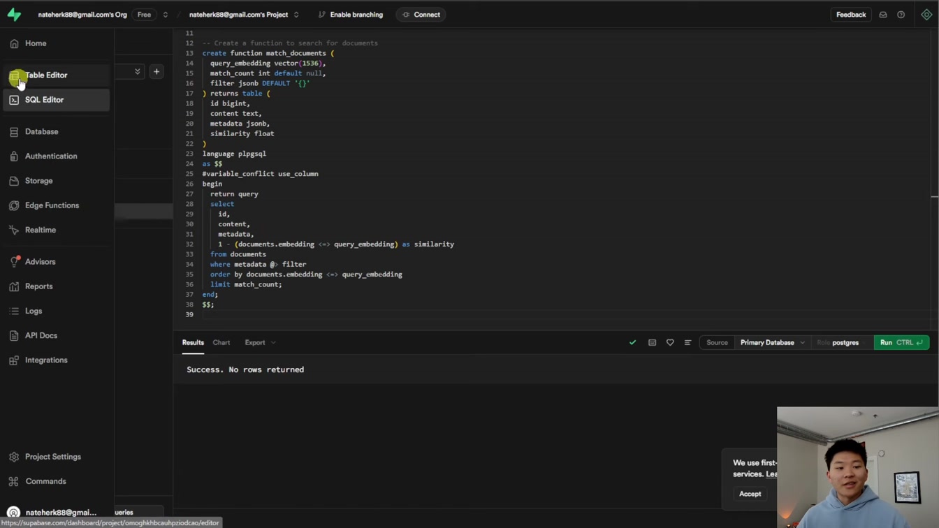 How to Set up Supabase and Postgres for RAG Agent with Memory in n8n (2025) 11번째 장면