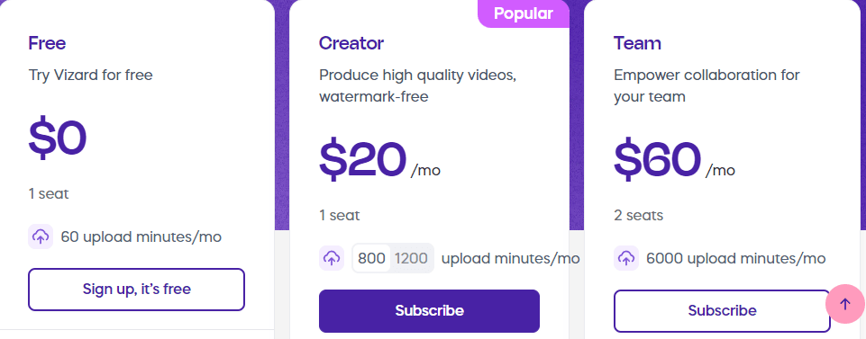 Vizard.ai pricing
