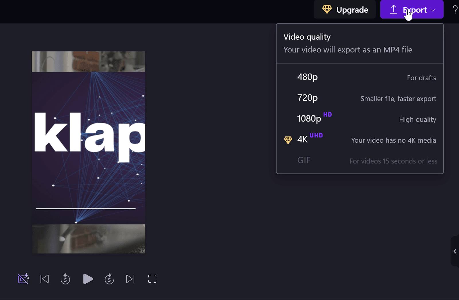 Clipchamp export video