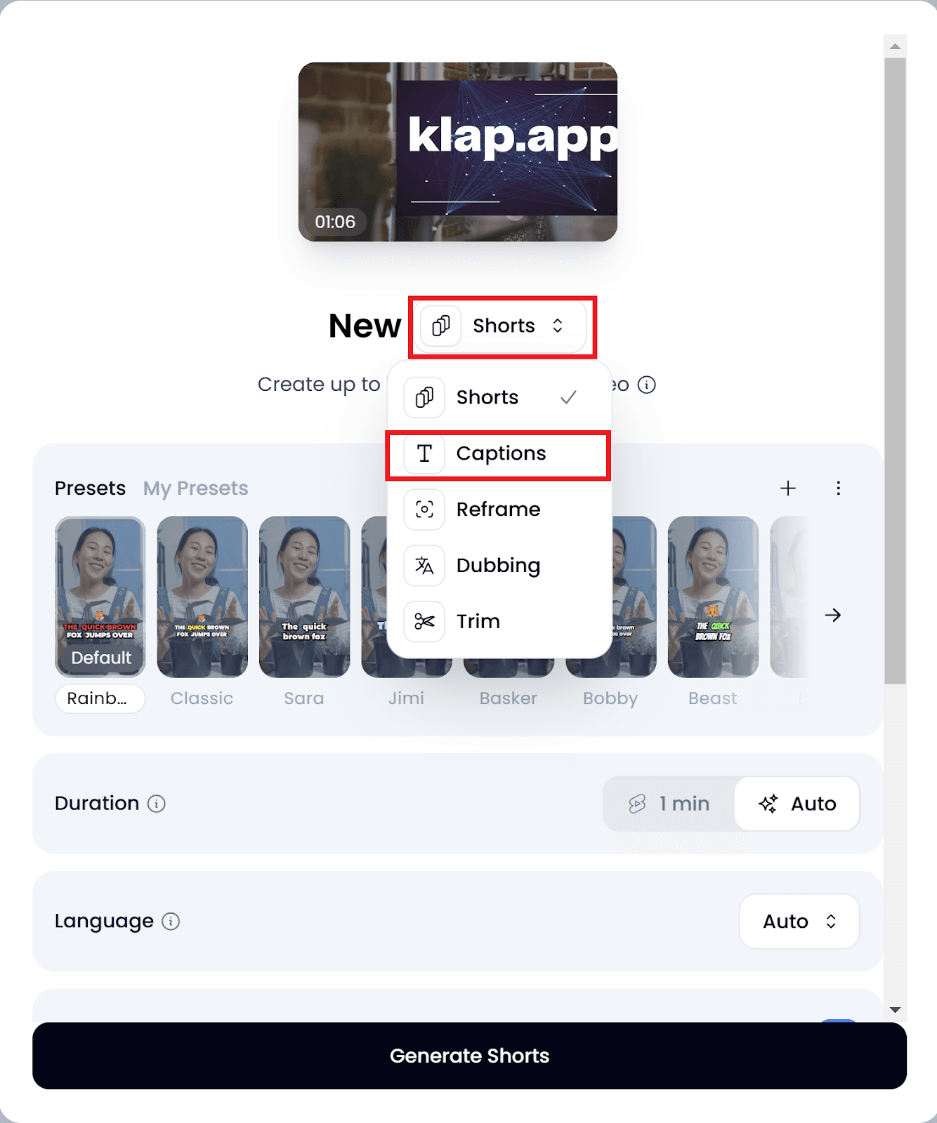 Klap Generate Automatic Captions