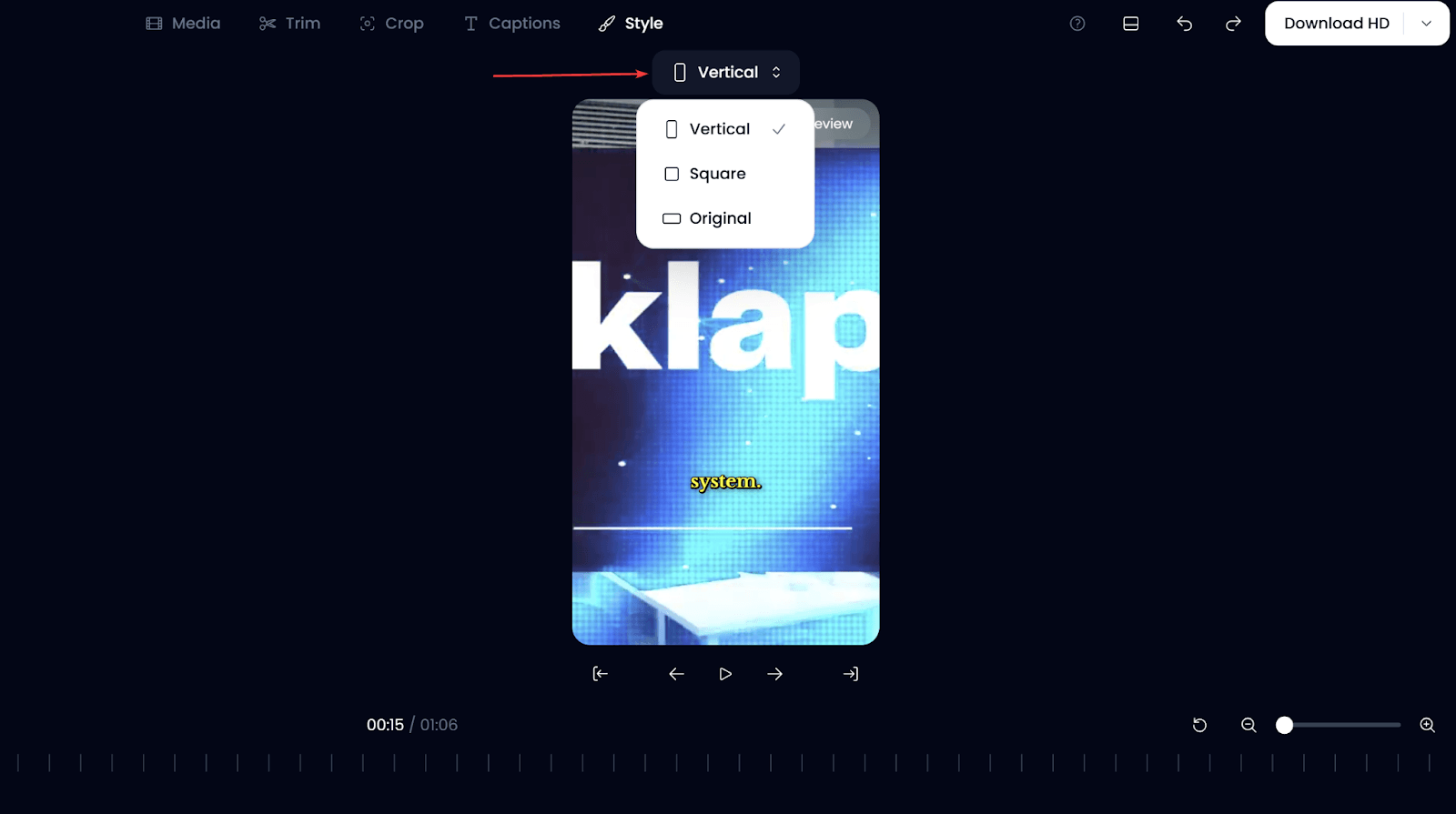 Klap resize video