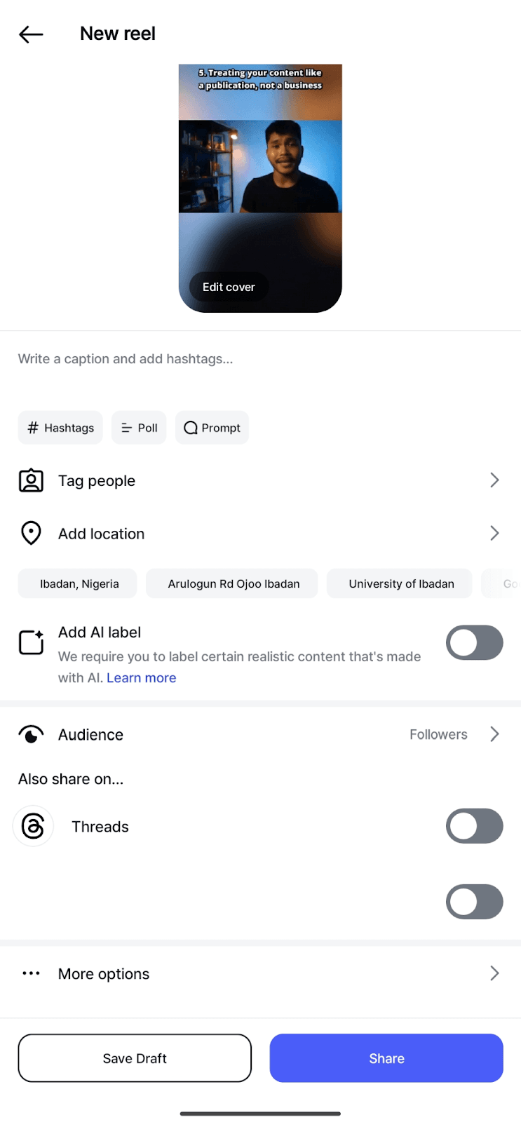 Finalize instagram reel