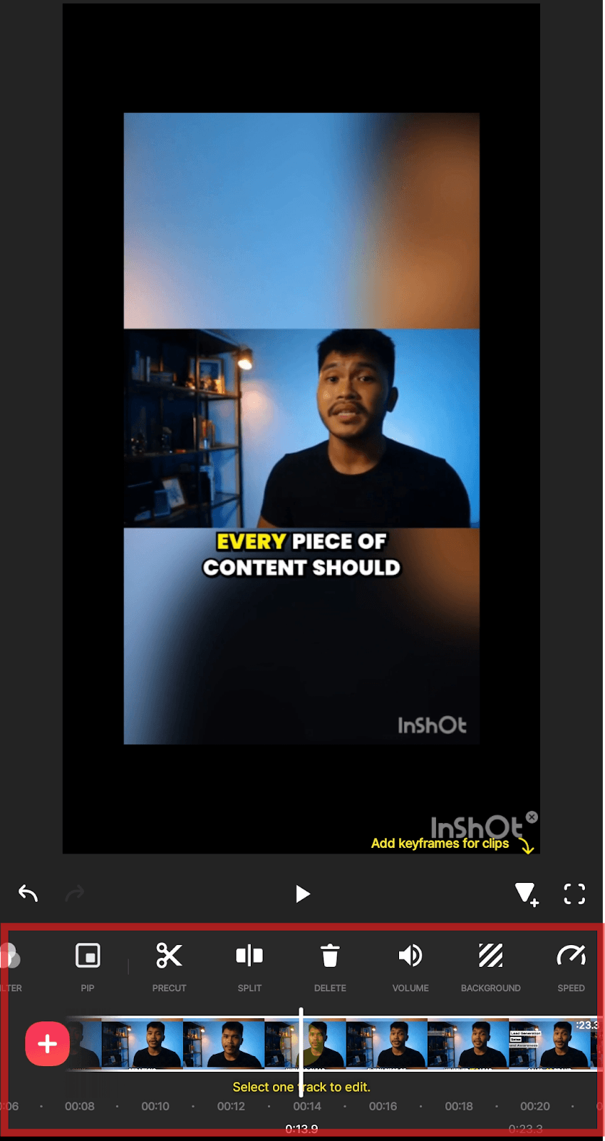 InShot editing workspace