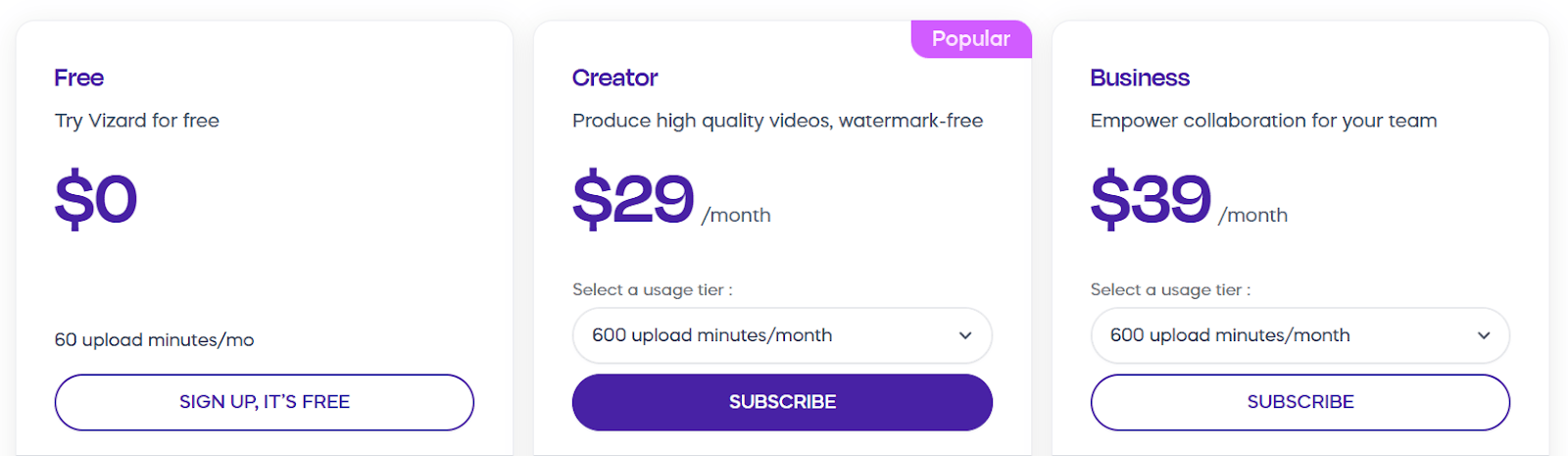 Vizard AI pricing