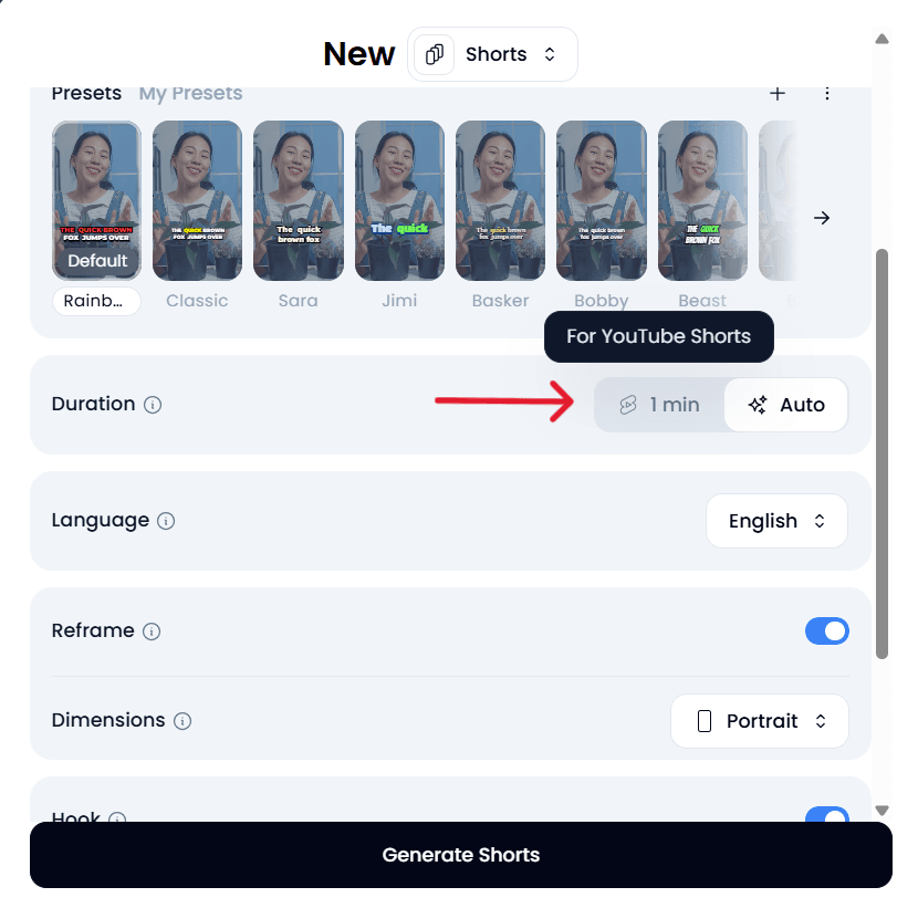 Klap select duration
