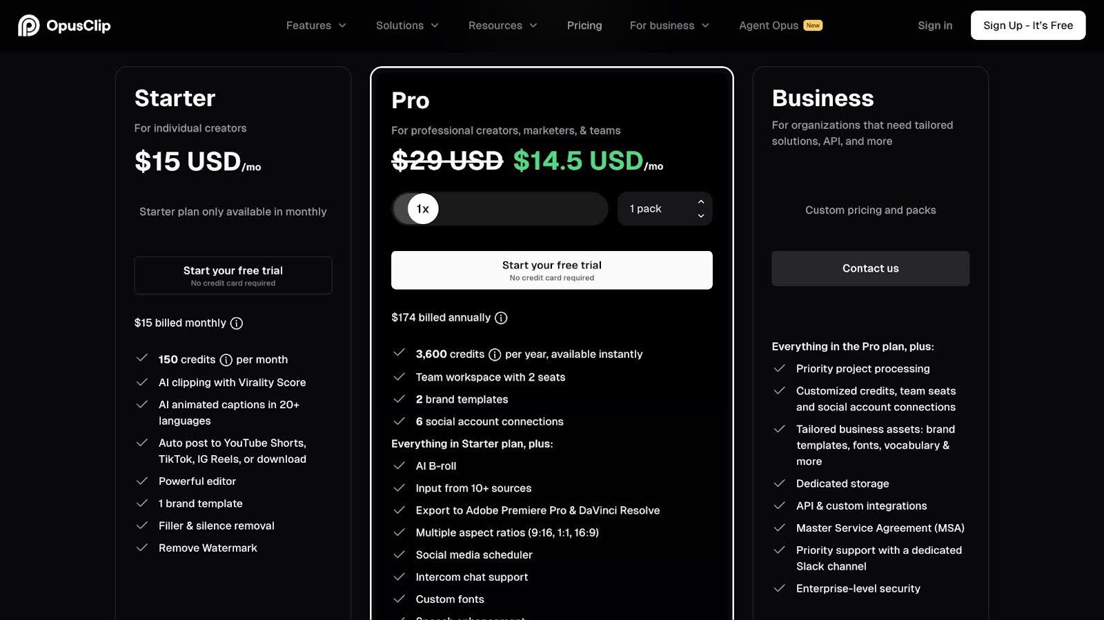 OpusClip pricing