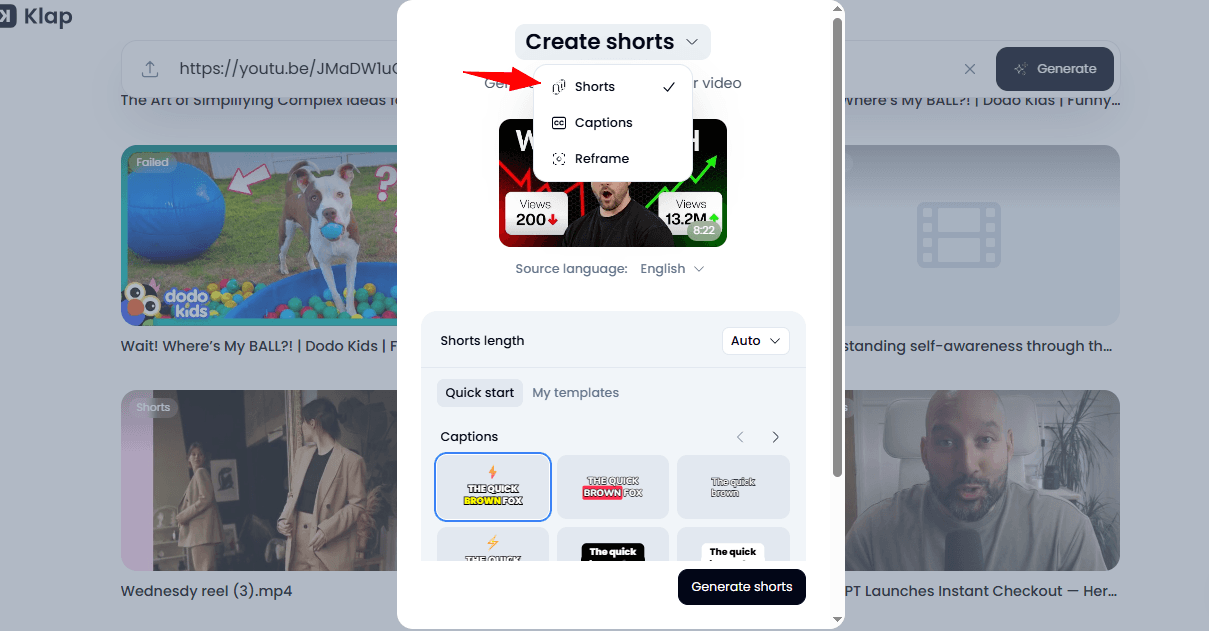 Klap create shorts