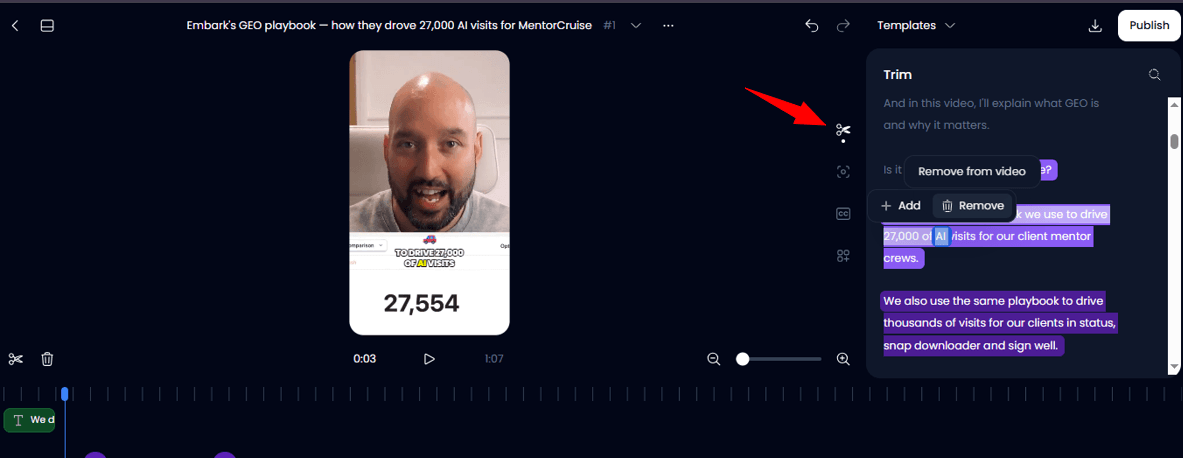 Klap trim captions