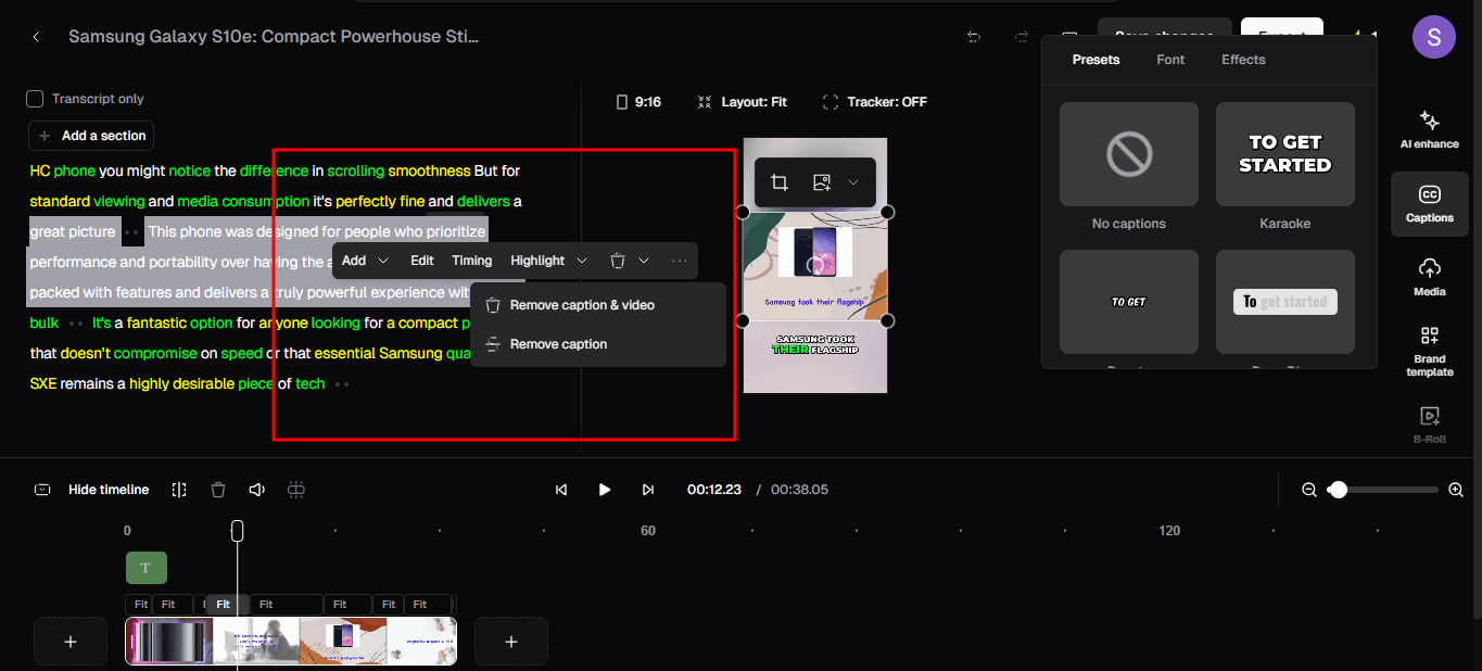 Opus Clip remove caption and video