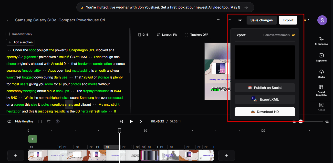 Opus Clip export and publish