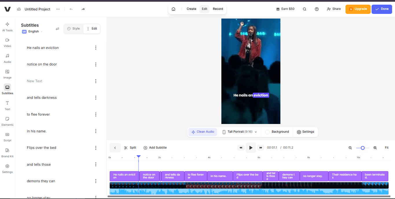 VEED.io trim clip
