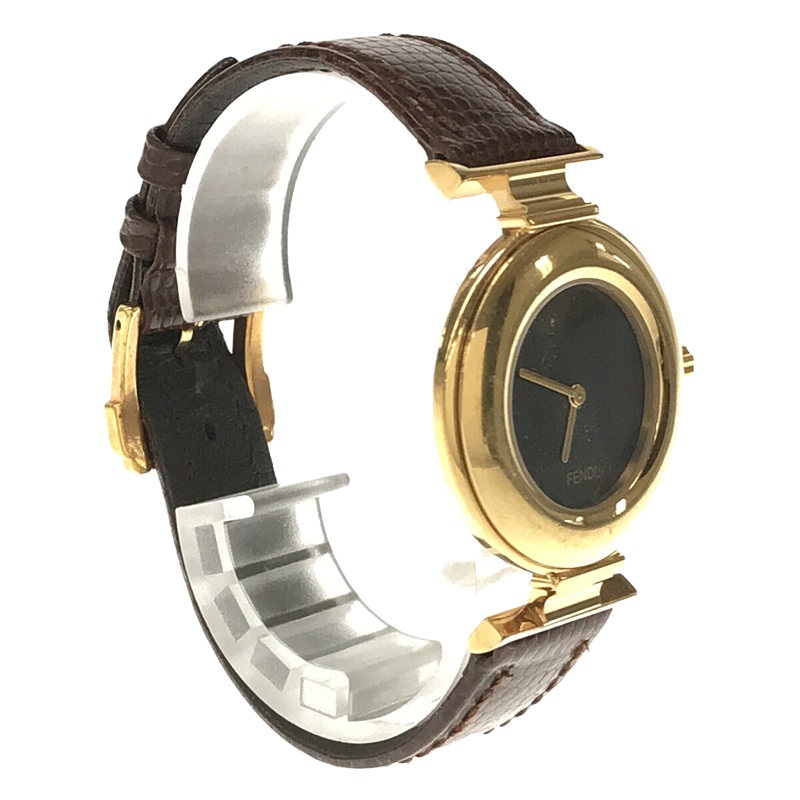 FENDI / フェンディ 320G Gold Tone Dress Watch  FF ロゴ  レザーベルト クオーツ  腕時計 ケース付き ユニセックス