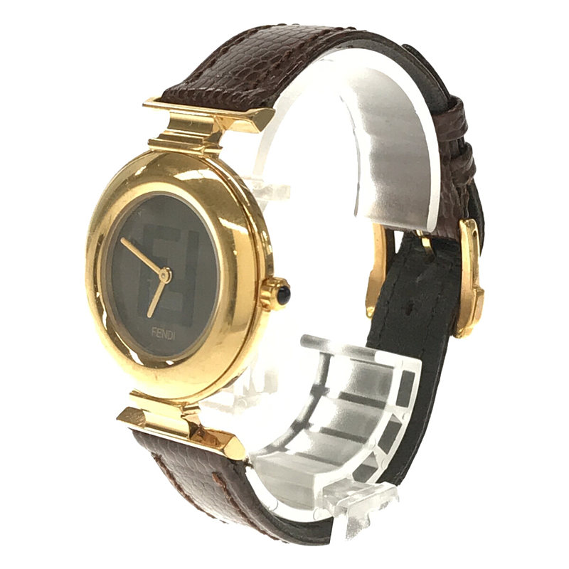 FENDI / フェンディ 320G Gold Tone Dress Watch  FF ロゴ  レザーベルト クオーツ  腕時計 ケース付き ユニセックス