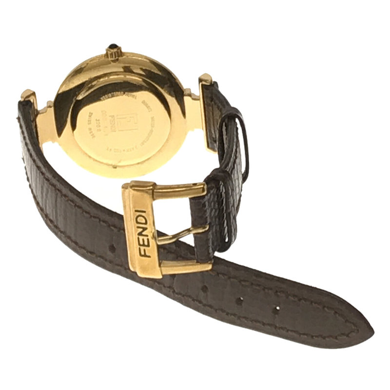 FENDI / フェンディ 320G Gold Tone Dress Watch  FF ロゴ  レザーベルト クオーツ  腕時計 ケース付き ユニセックス