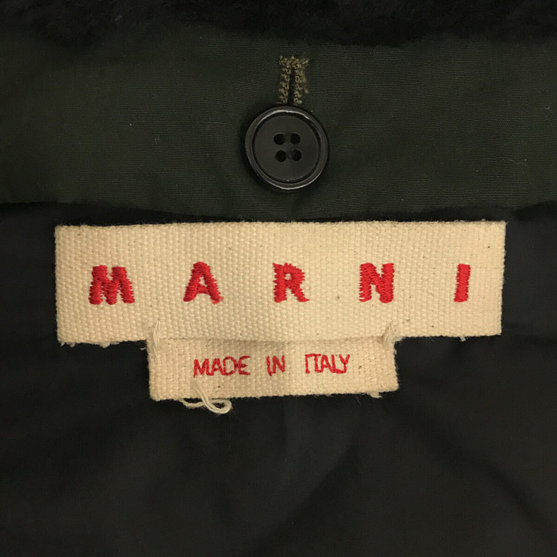 MARNI / マルニ 異素材 ウール切替 レザー パイピング バイカラー ダウン ロング コート ボア付きカラー取外し可