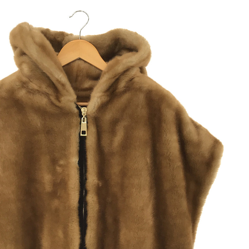 フランス製 FAKE FUR VEST フェイクファー ジップアップ フード ベスト