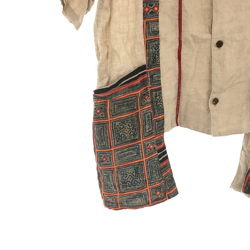 KAPITAL / キャピタル 総柄 コットン切替 リネン オープンカラー シャツ 開襟