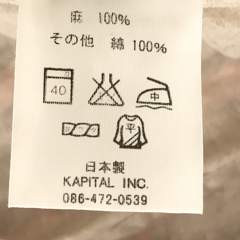 KAPITAL / キャピタル 総柄 コットン切替 リネン オープンカラー シャツ  開襟